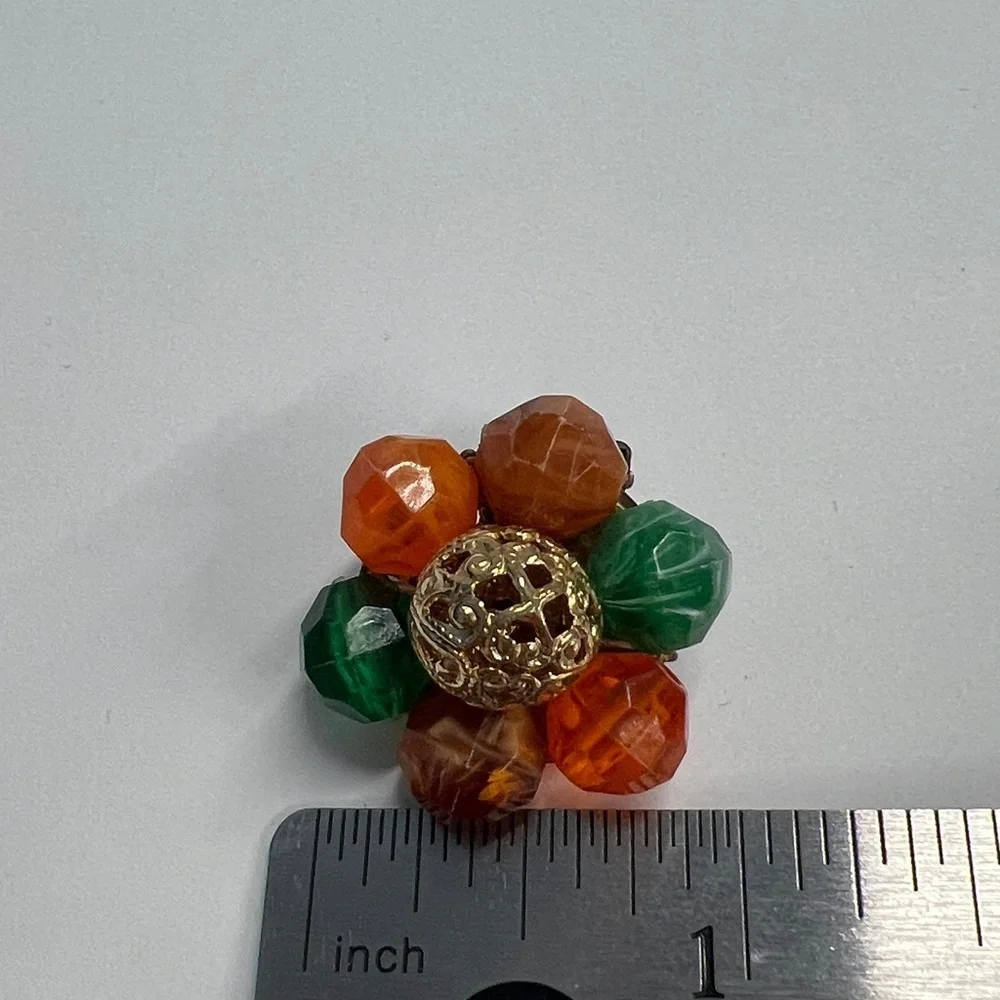 Vintage Multi Color Lucite Bead Cluster Fruit Salad Clip on Copper Back Earrings